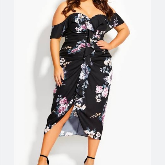 Formal dress city chic love blooms cocktail dress. NWT XS (14) black & floral - Picture 4 of 14